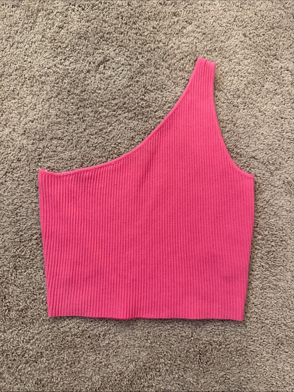 Papermoon One-Shoulder Ribbed Crop Top - Hot Pink
